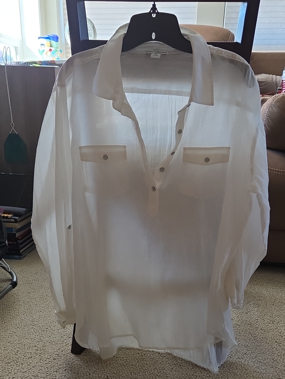 Sheer XL White Button-Front Womens Shirt - Classic Collar